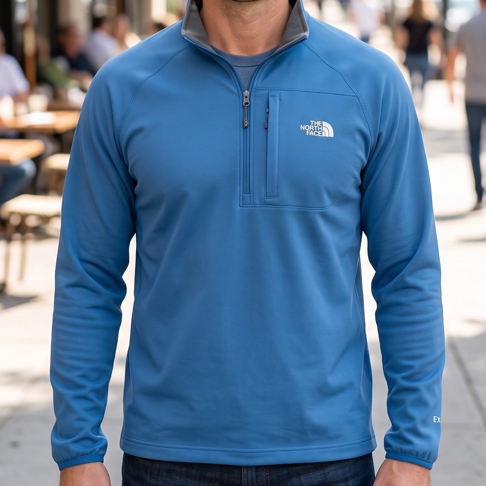 The North Face Mens Apex Bionic 1/4 Zip Softshell Pullover Blue Mock Neck Jacket